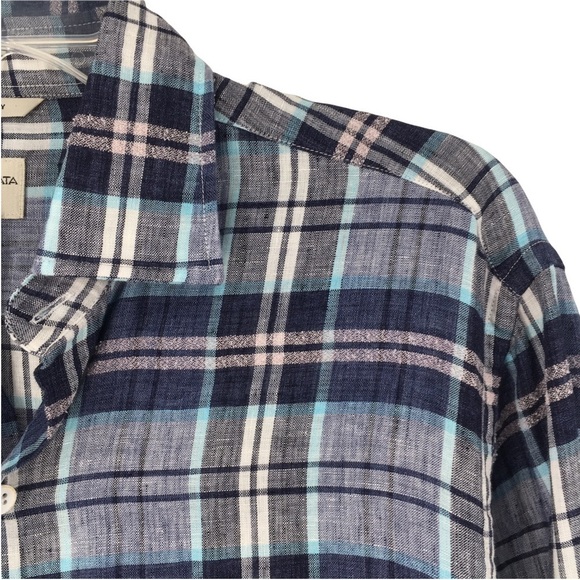 Culturata Blue/Pink/White Tailored Fit Linen Button Up Shirt - Size S - 15/38 - Picture 6 of 14